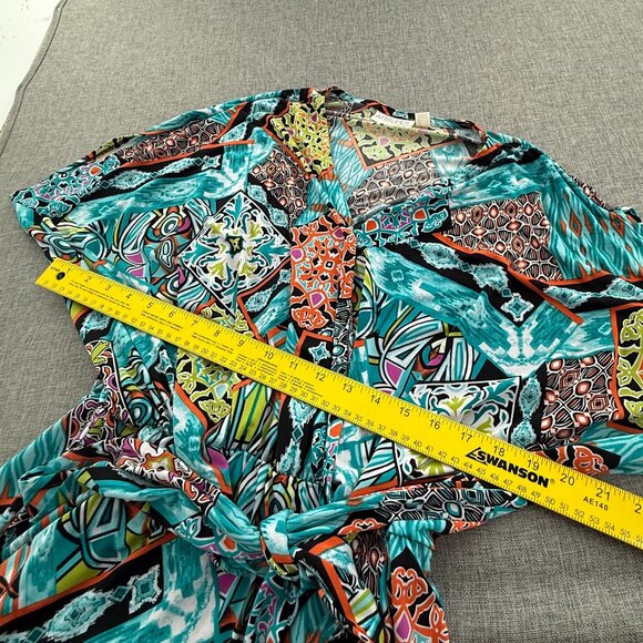 Attitudes By Renee Dress Belted Multicolor V-Neckline medium Dolman Sleeves - Picture 9 of 13